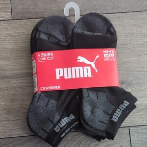 Puma Men's Gray and Black Cushioned Low Cut Socks - 6 Pack